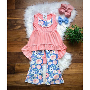 Wellington Designs Springtime Stripes & Floral Flare Pants, Sz 3T NWT